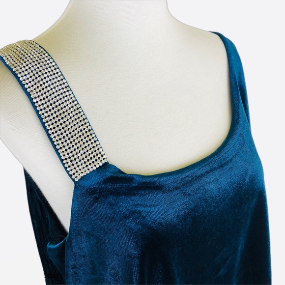 Belldini Tops - Belldini velvet one shoulder top rhinestone strap